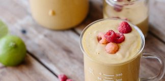 Mango & Raspberry Summer Smoothie with Turmeric & Lime in Australia