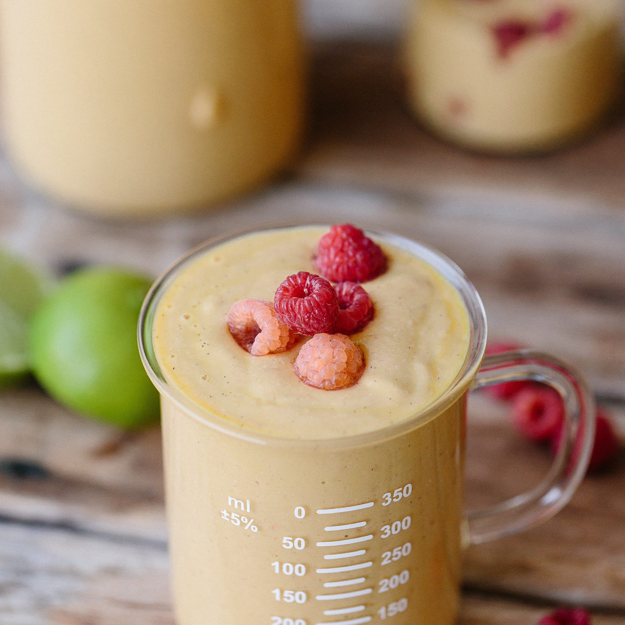 Mango & Raspberry Summer Smoothie with Turmeric & Lime in Australia