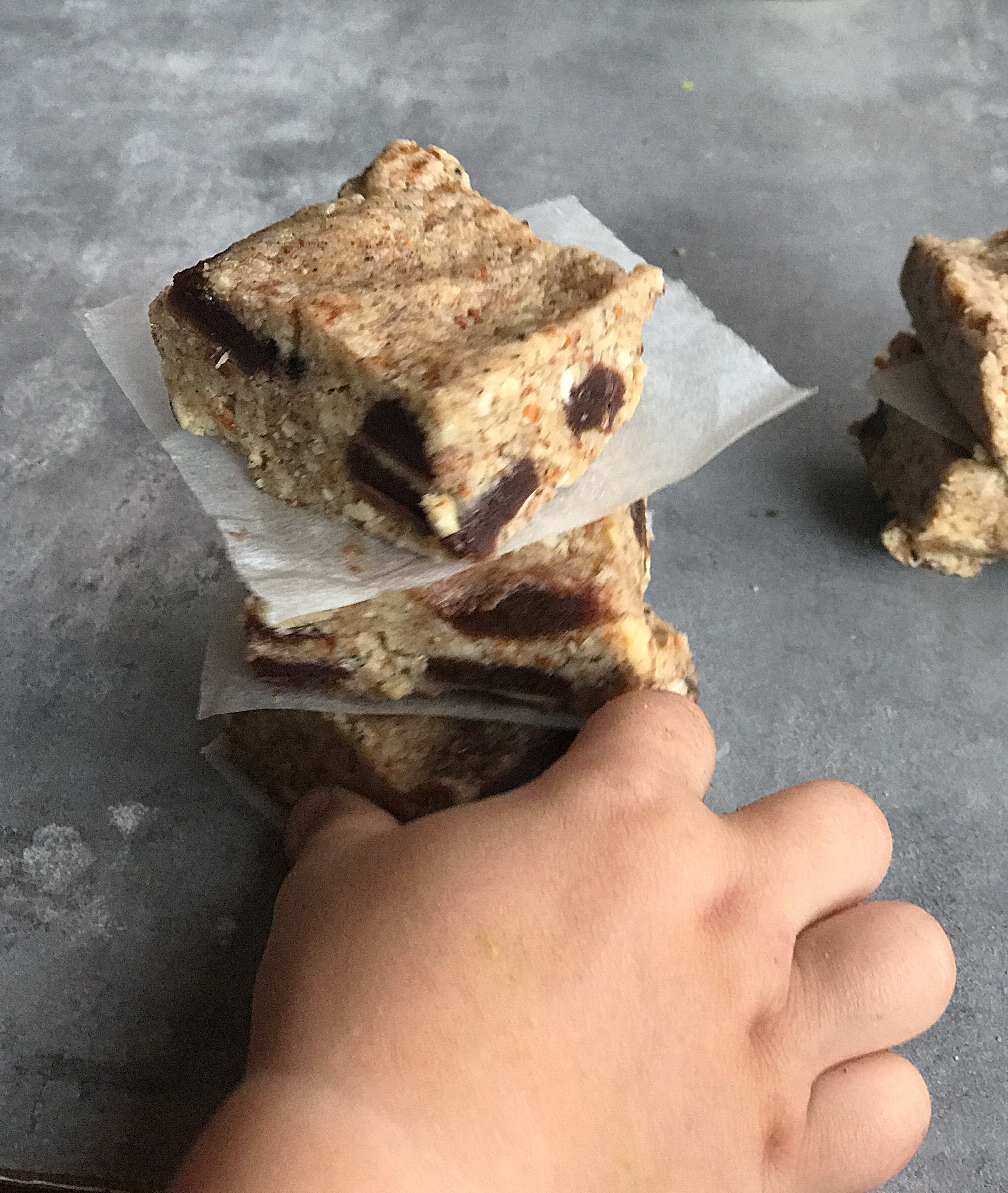 Reaching for the Bulletproof chocolate cookie dough snack!